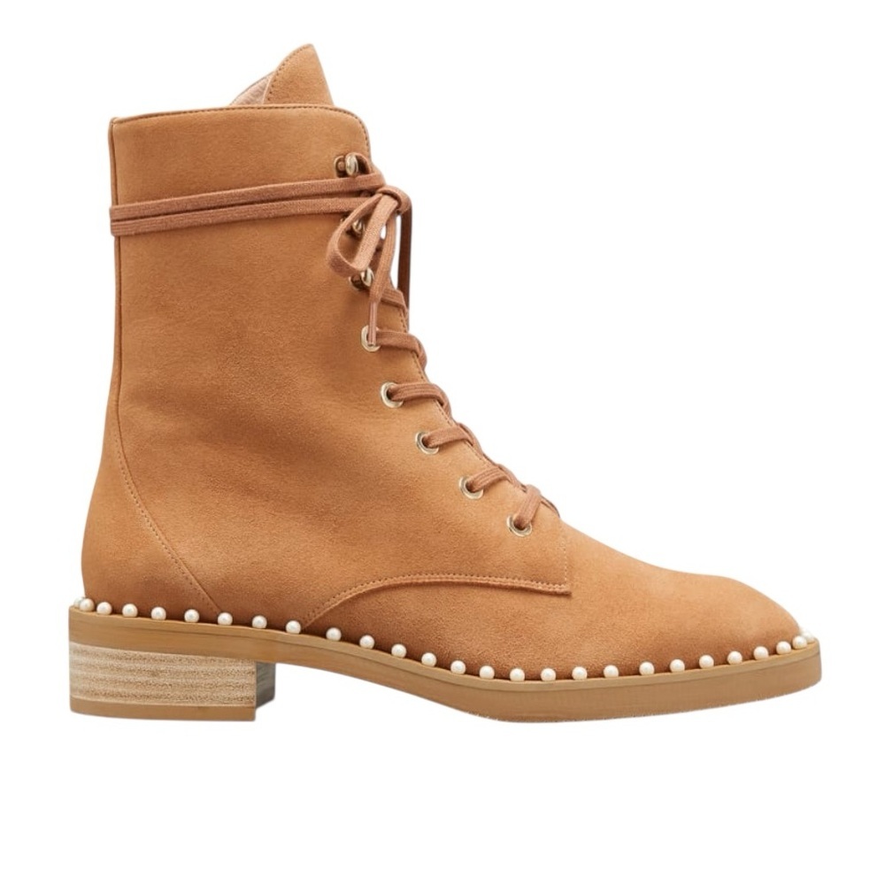 Stuart Weitzman Lace Up Fold Over Boot Suede Embe… - image 2